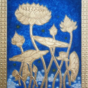 Authentic-Thai-Handmade-Canvas-Painting-Golden-Lotus-Flower