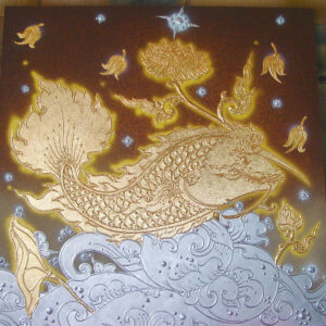 thai-canvas-painting-fish-lotus